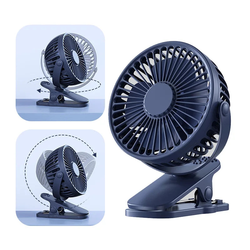 Portable USB Mini Clip Fan – Rechargeable, Ultra-Quiet & Compact
