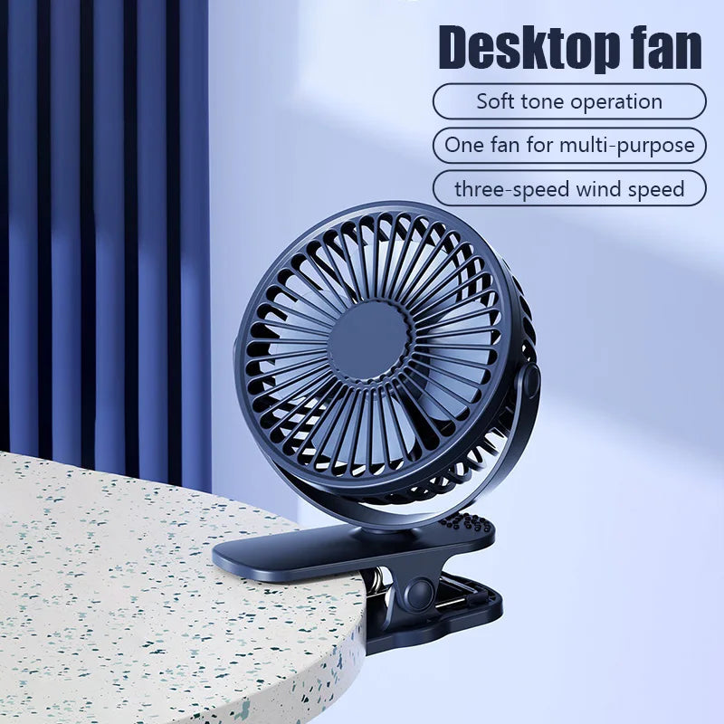 Portable USB Mini Clip Fan – Rechargeable, Ultra-Quiet & Compact