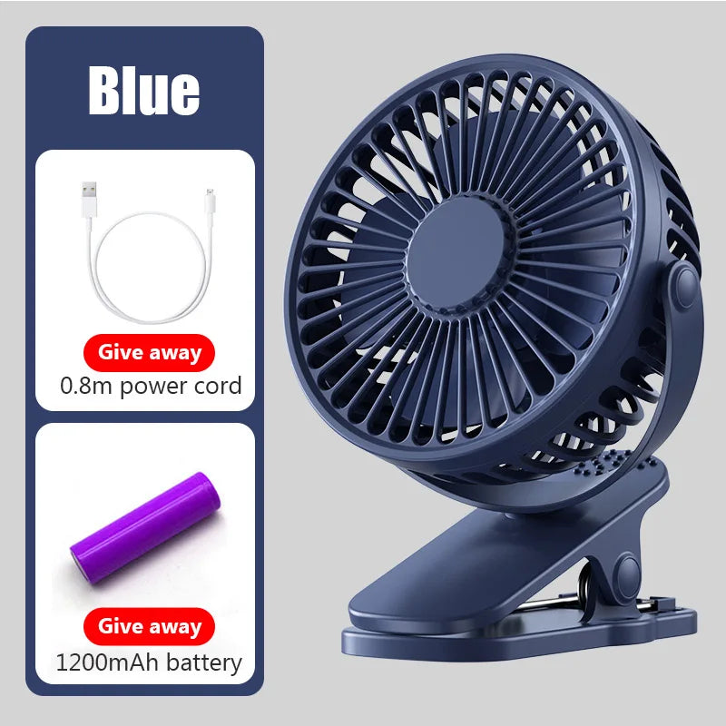 Portable USB Mini Clip Fan – Rechargeable, Ultra-Quiet & Compact