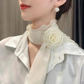 Rose Flower Silk Scarf Versatile Soft Neckerchief For Women Girls Temperament Long Ribbon Tie Scarf Office Clothes Gifts