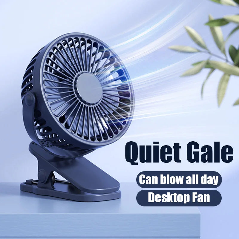 Portable USB Mini Clip Fan – Rechargeable, Ultra-Quiet & Compact