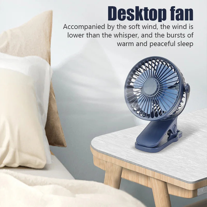Portable USB Mini Clip Fan – Rechargeable, Ultra-Quiet & Compact